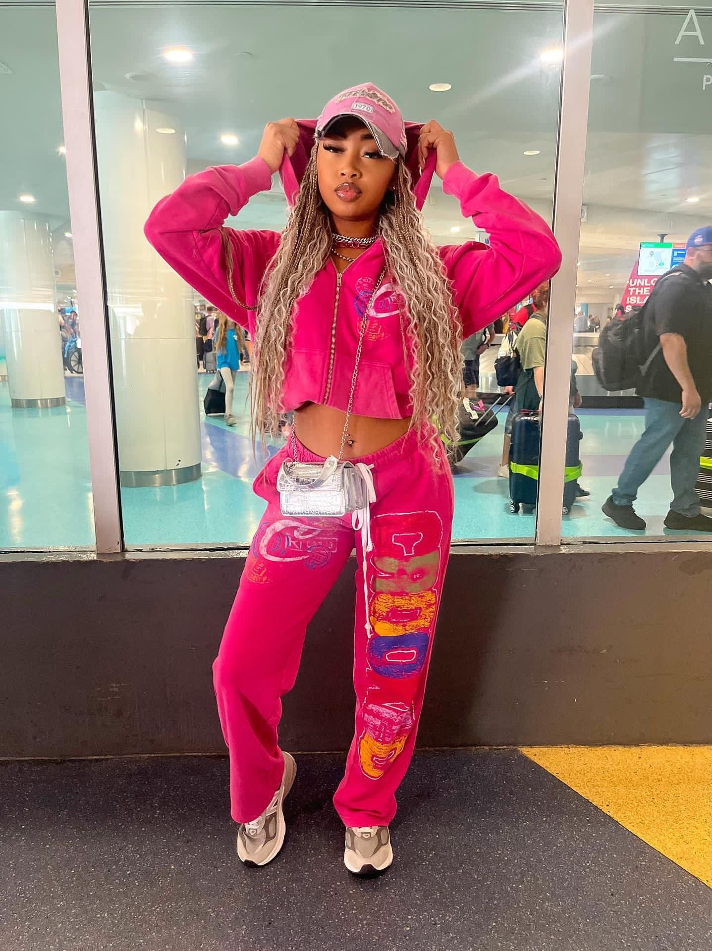 Autumn and winter women's fashion hooded printed two piece tracksuits