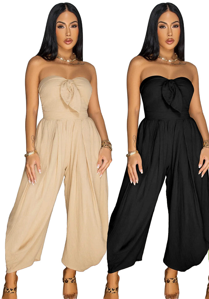 Women's Summer Sexy strapless Solid Color loose Jumpsuit