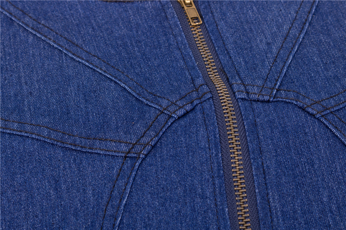 Women'S Sleeveless Zipper Slim Fitted Denim Bodycon Dress 7
