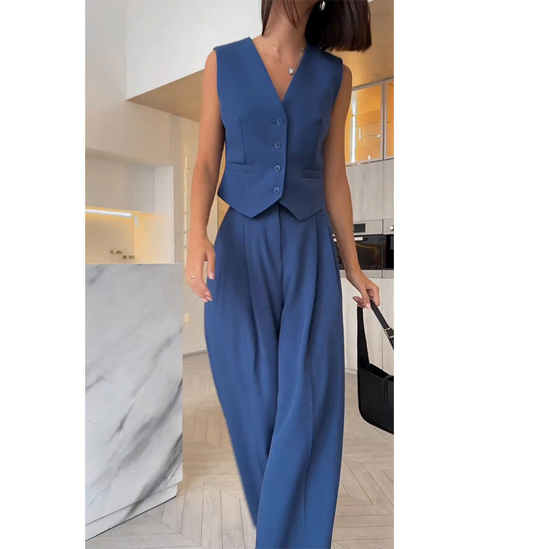 Women V-Neck Sleeveless Vest and Wide Leg Trousers Two Piece Set 8