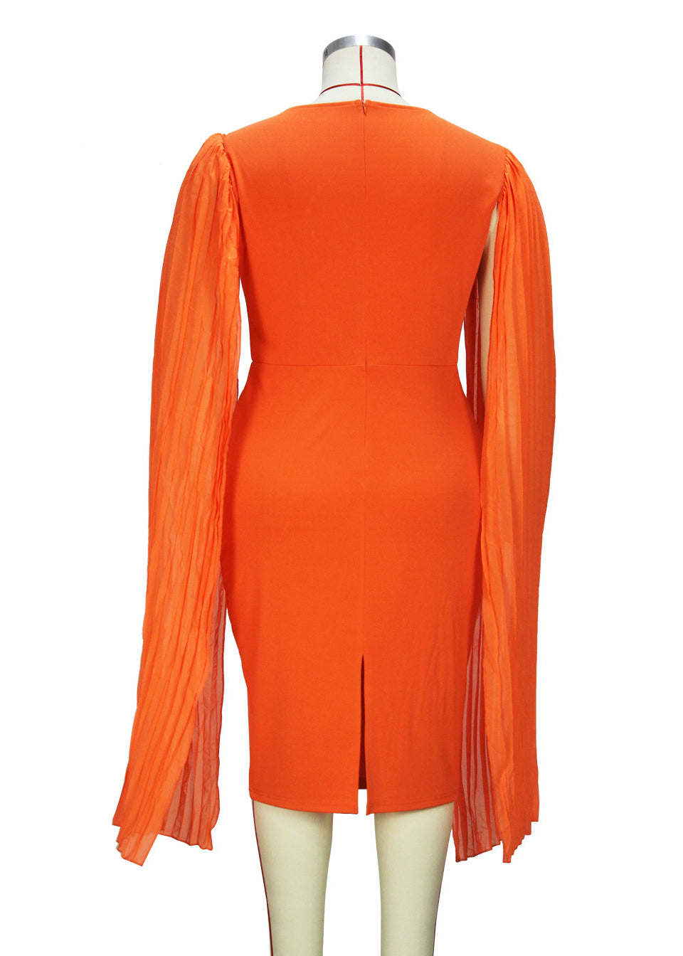 Spring Chic Round Neck Patchwork Pleated Sleeve Bodycon Pencil dress 7