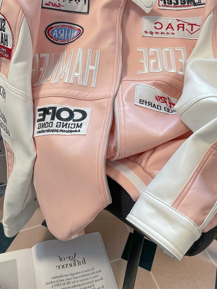 Embroidery Baseball Leather Jacket Men And Women Autumn And Winter Loose Handsome Coat 5