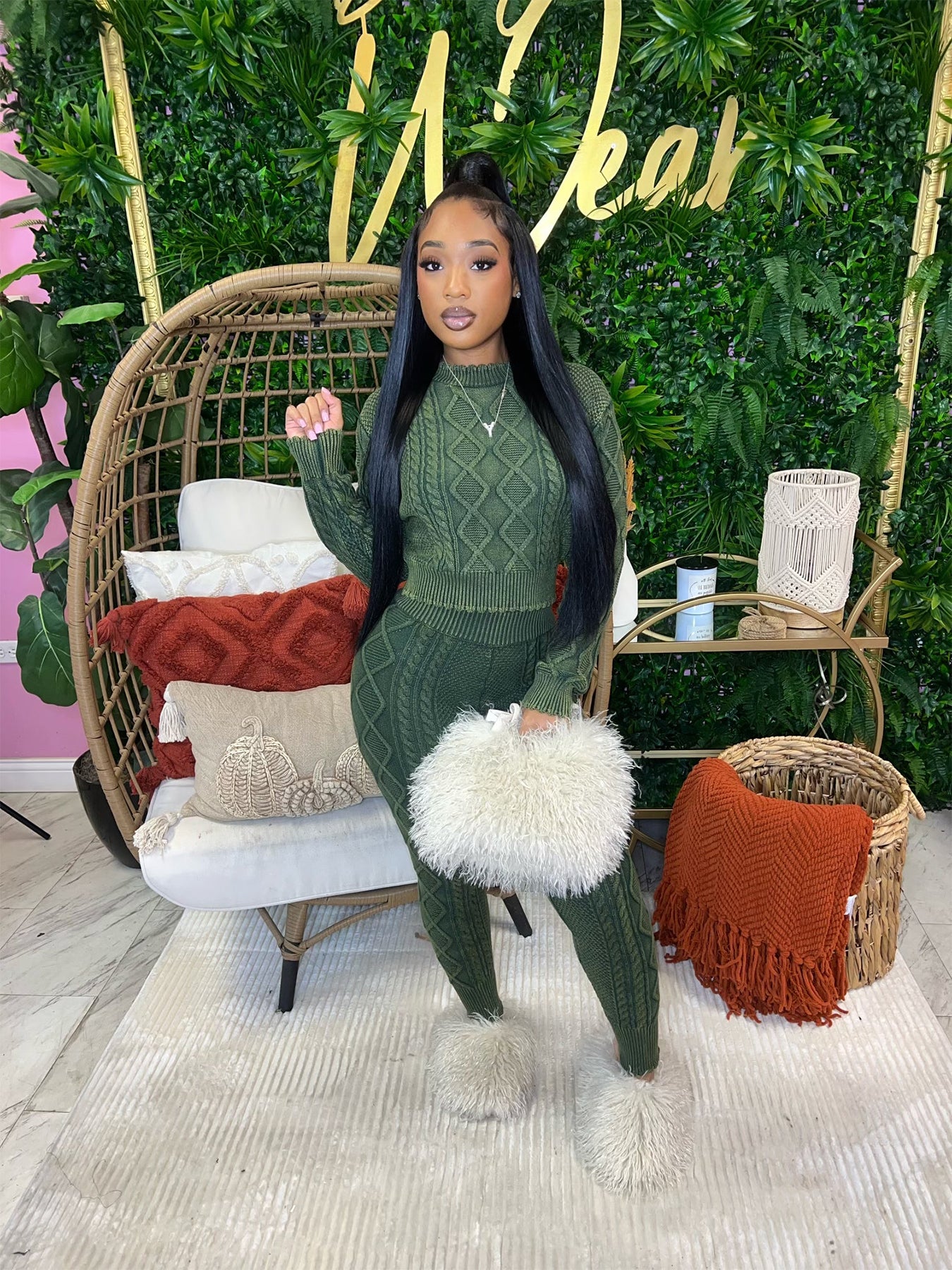 Women vintage style knitted twist sweater set 9