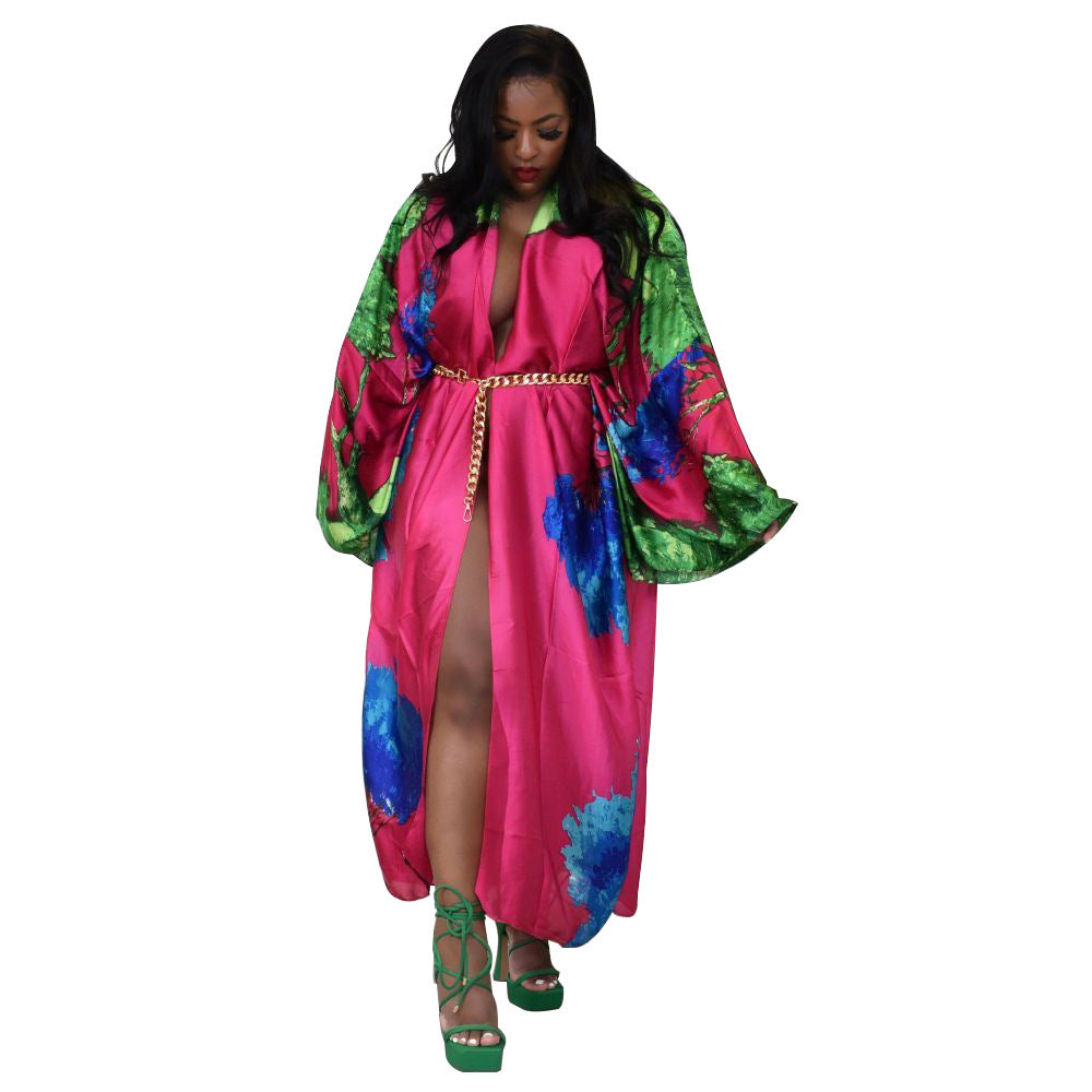 Women Casual Long Sleeve Print Robe 16