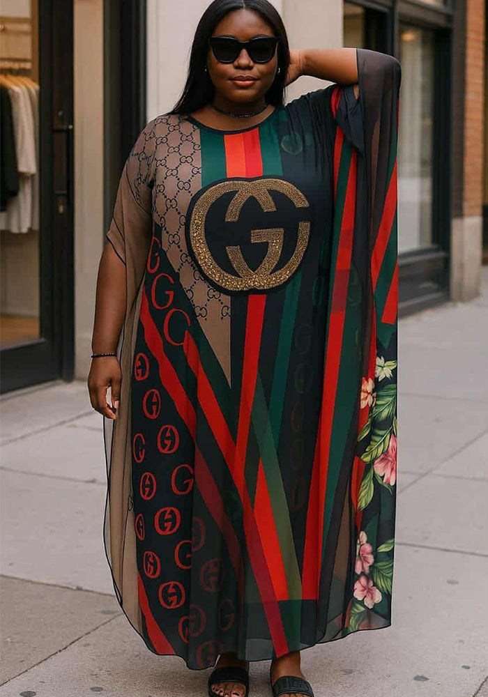 Women's Fashion Beach Holiday Printed Sexy See-Through Mesh Sleeveless Maxi Dress