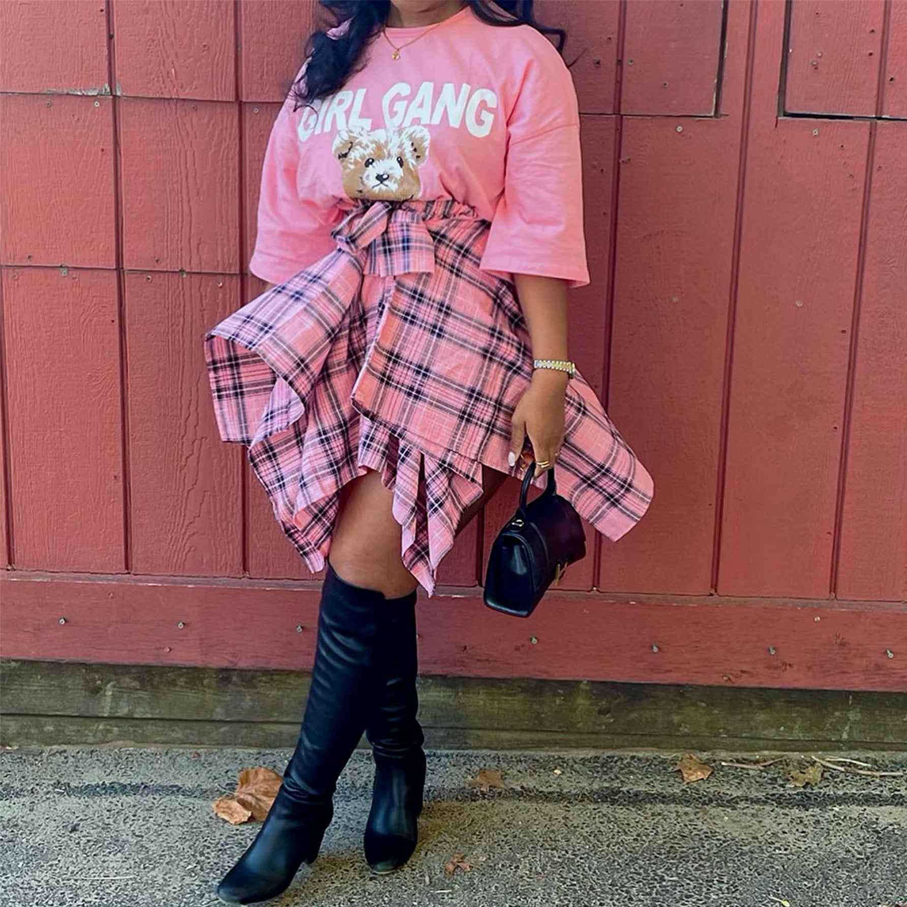 Fashionable Asymmetrical High-Waist Patchwork Plaid Skirt 3