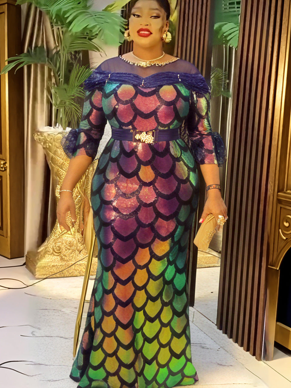 Plus Size Women Sequin Party Fishtail Dress 5