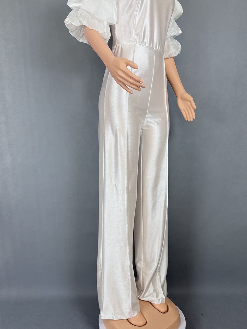 Women Slash Shoulder piled sleeve party Jumpsuit 14