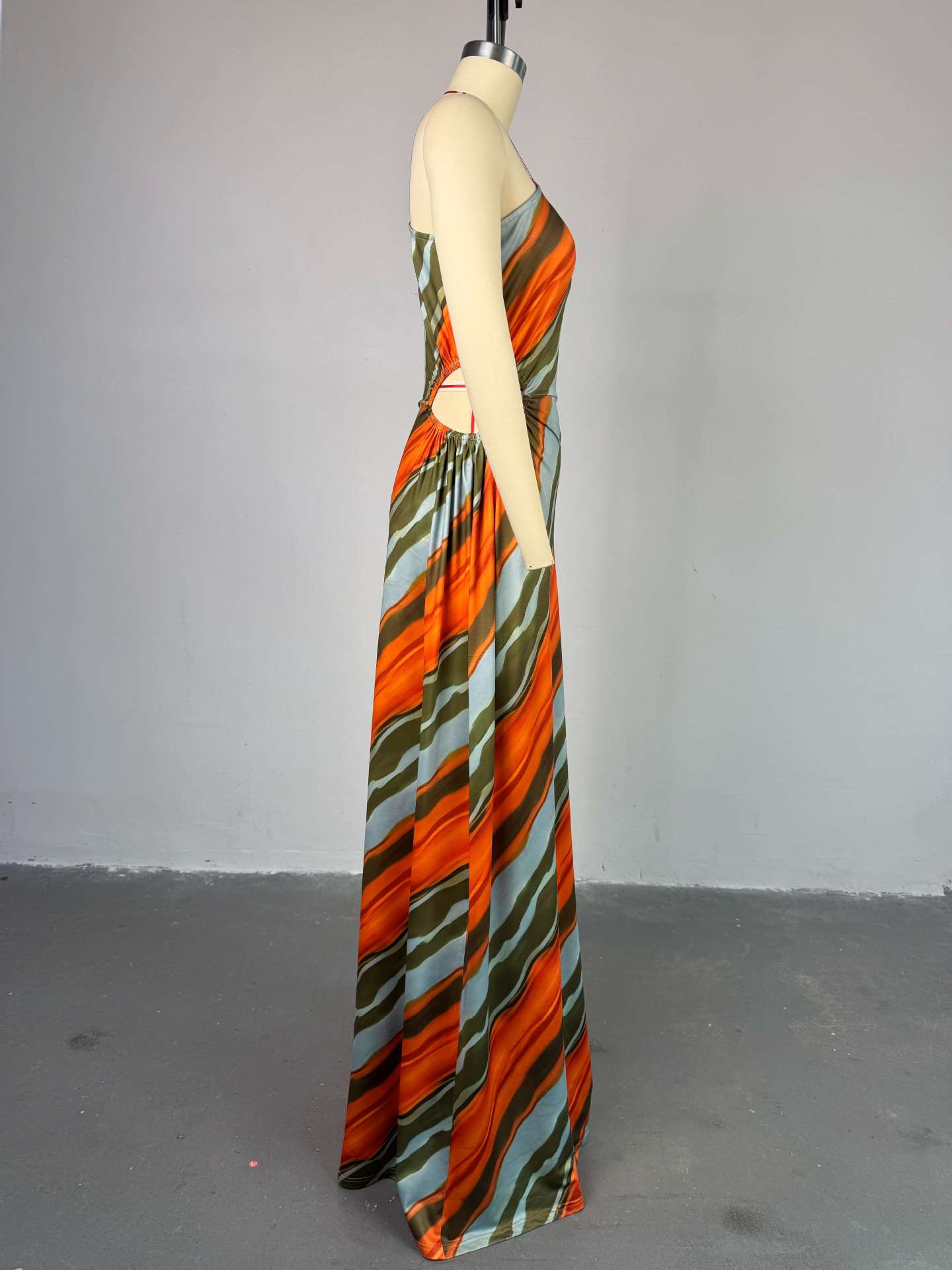 Women Spring Striped Slash Shoulder Dress 4