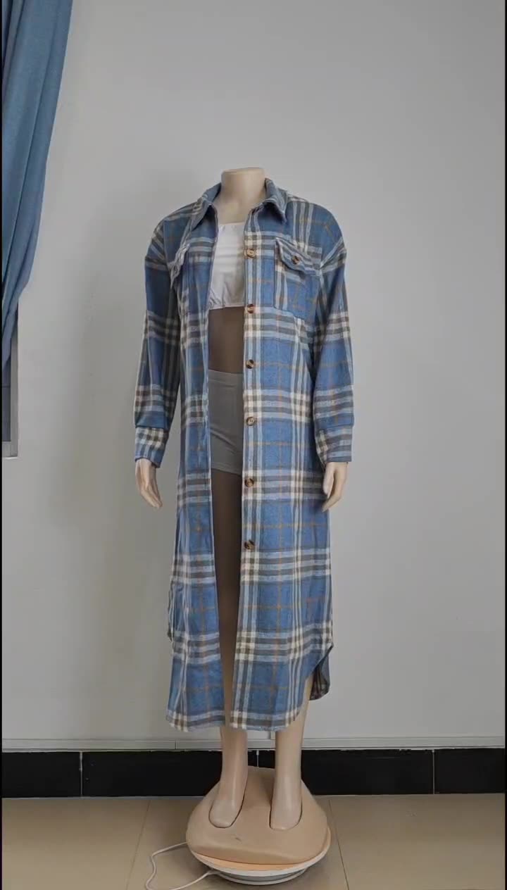 Women Casual Check Turndown Collar Jacket 8