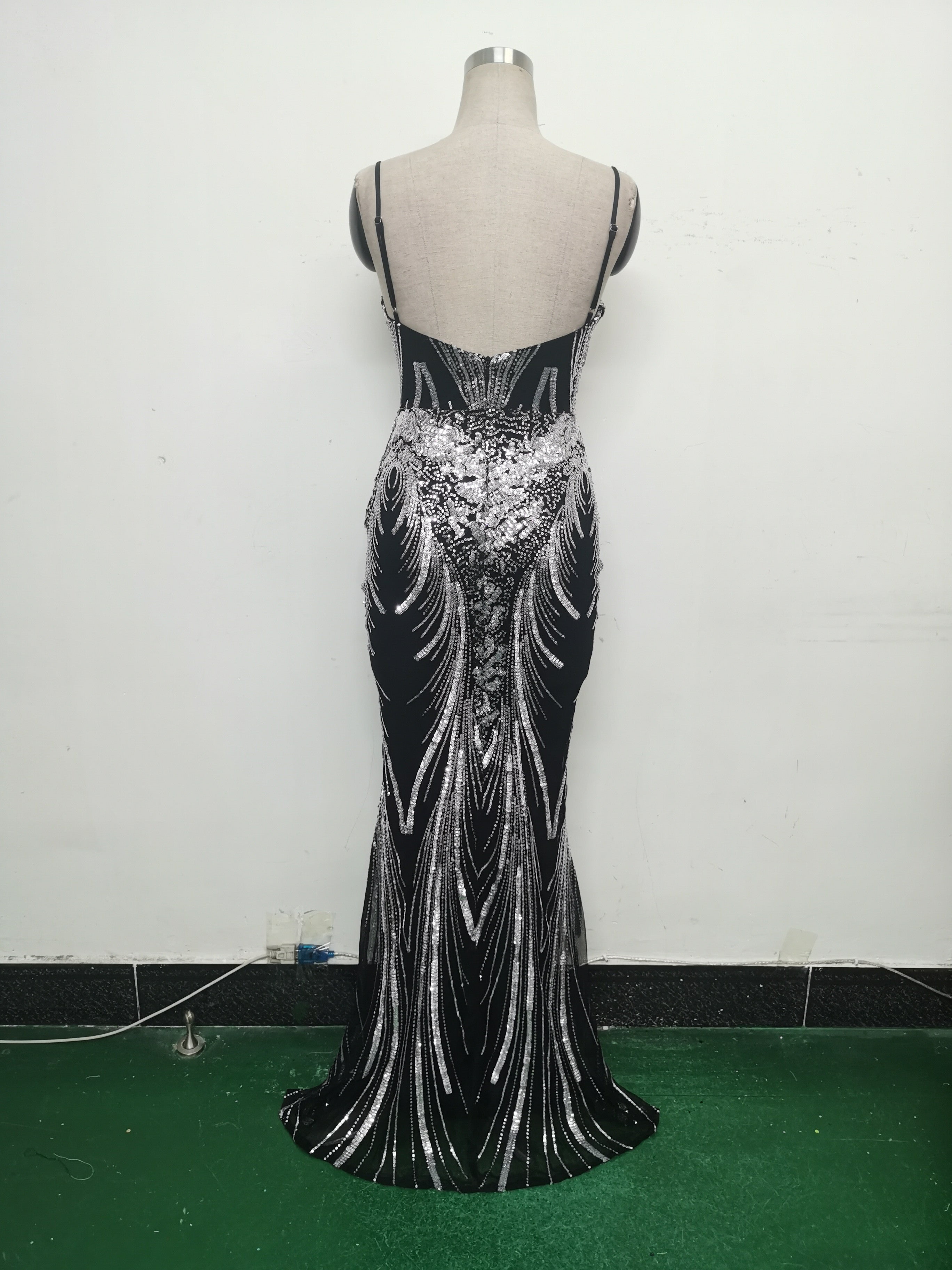 Women Fishbone Sequin Positioning Flower Evening Dress 35