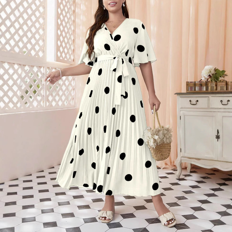 Plus Size Women Polka Dot Printed Pleated Dress 6