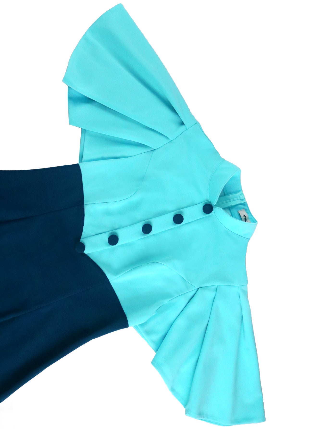 Women Retro Half-High Collar Contrast Ruffle Sleeve Elegant Party Dress 6