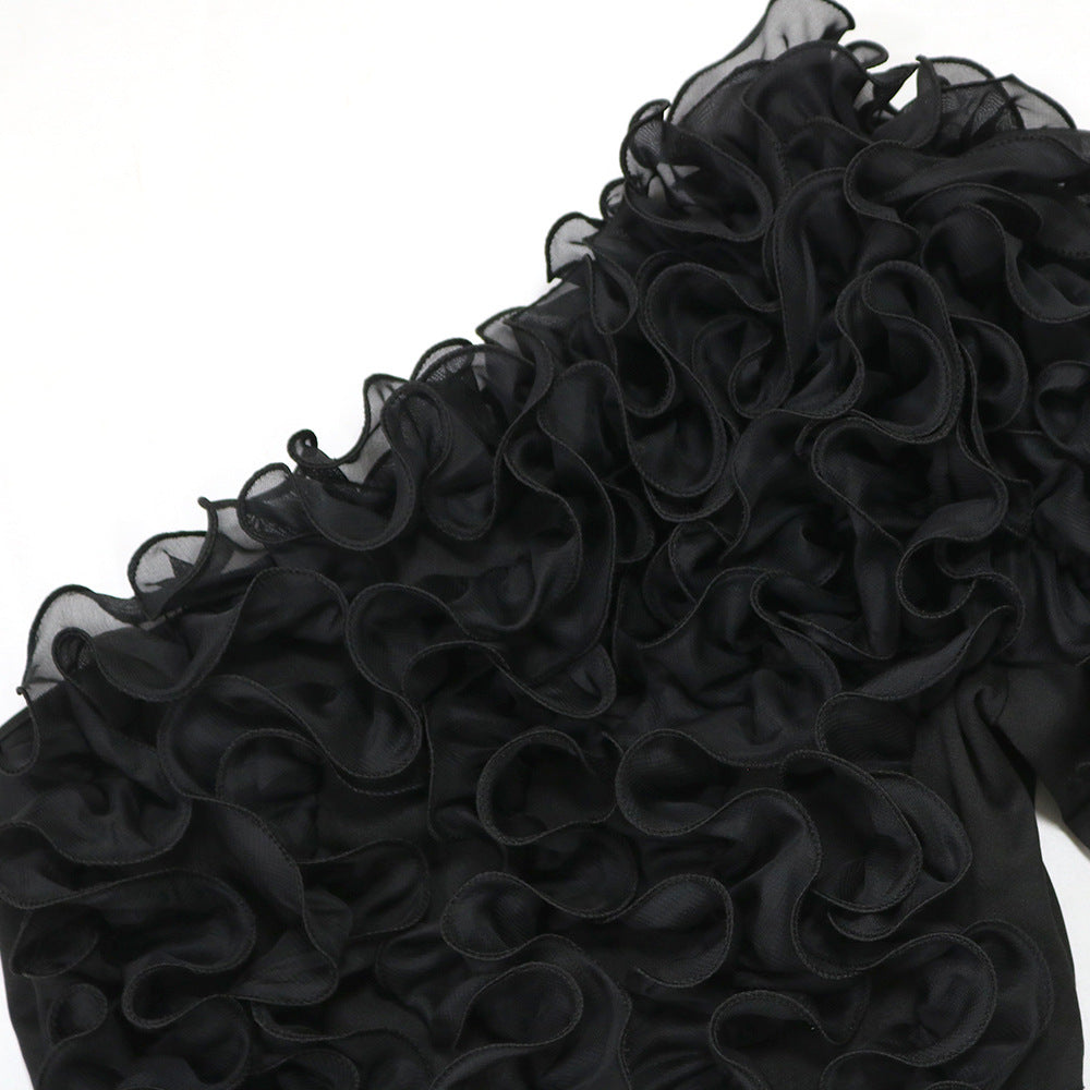 Fashion Solid Color Slash Shoulder Ruffled Top For Women 15