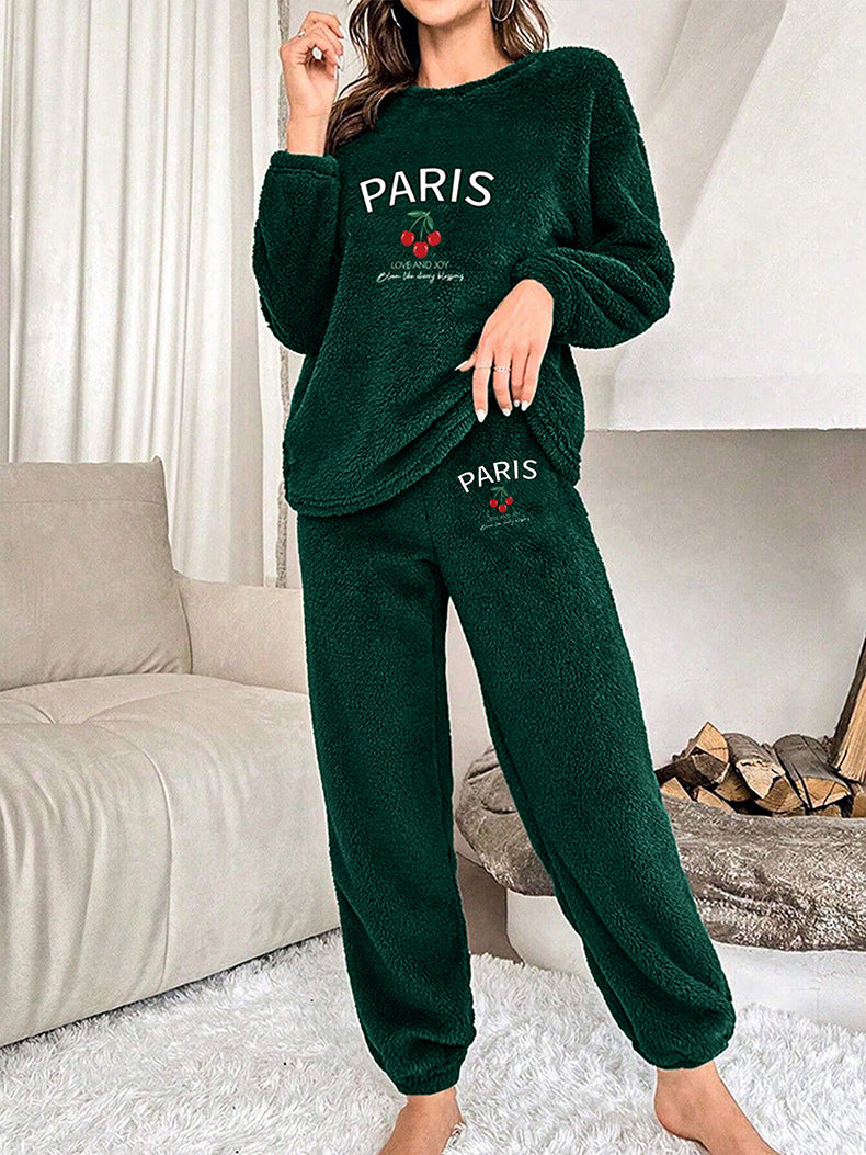 Winter Solid Color Plus Size Fleece Pajamas Casual Two Piece Women's Home Clothes 3