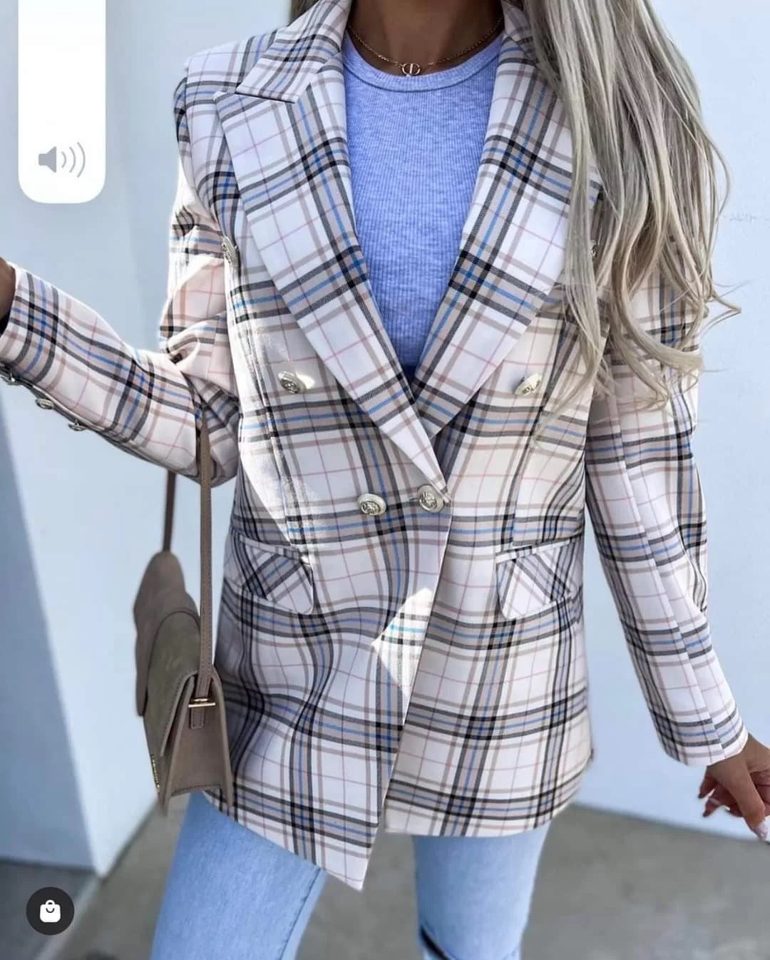 Women Autumn and Winter Long Sleeve Double-Breasted Printed Suit 15