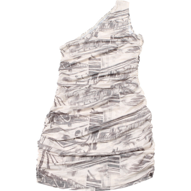 Women's Spring Fashion Chic Slim Sexy Slash Shoulder Print Bodycon Dress 10