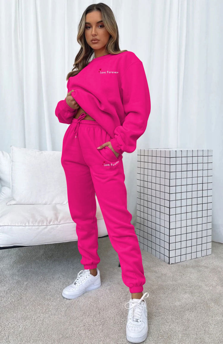 Women Autumn/Winter Printed Round Neck Long-Sleeved Top and Pants Two-Piece Set 47