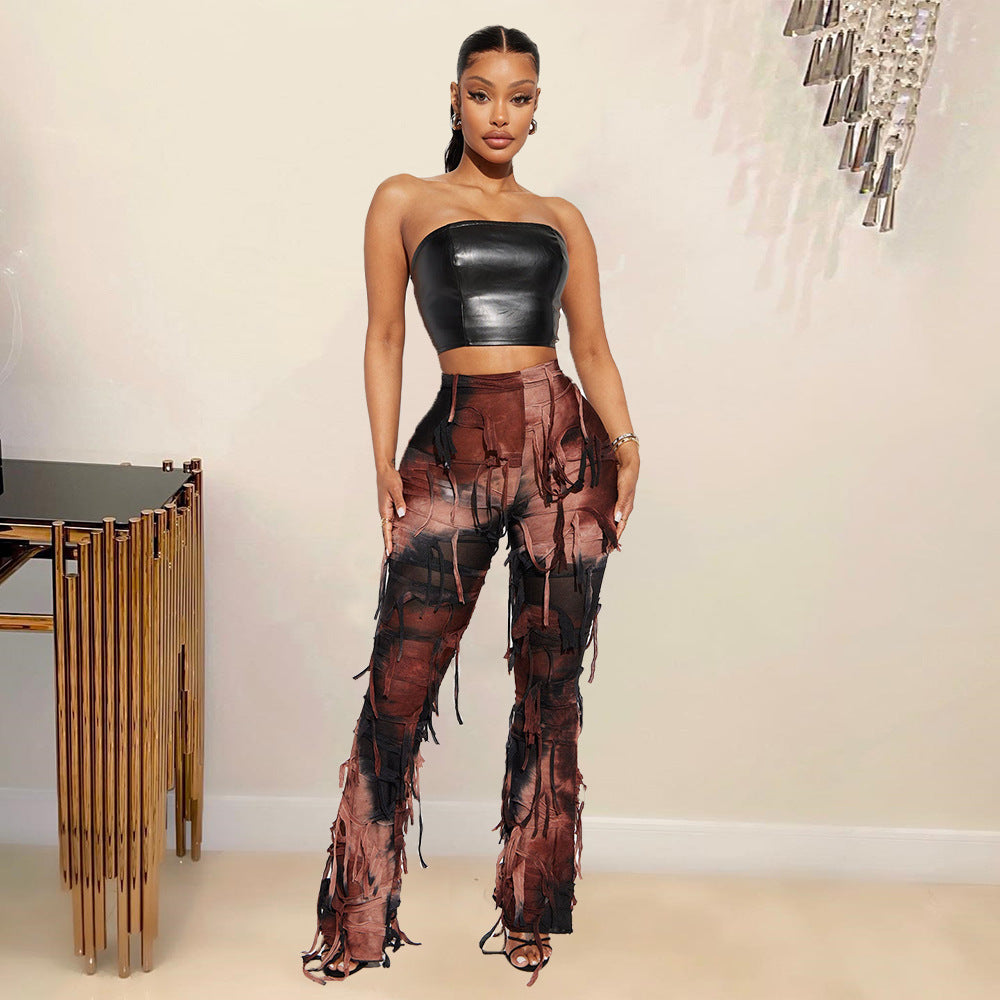 Women Style Tie Dye Tassel Casual Pants 17