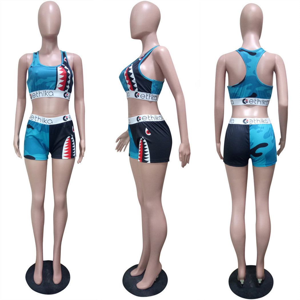 Women Summer Cartoon Printed Top and Shorts Two-piece Set 25