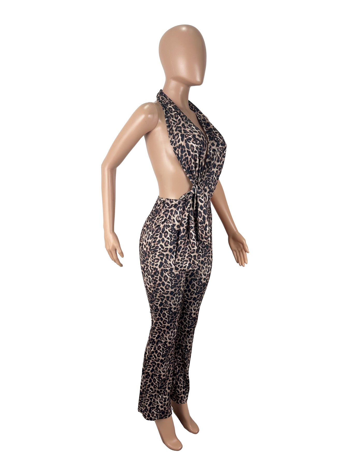 Women's Sexy Leopard Print Low-Back Mesh Halter Neck Jumpsuit 7