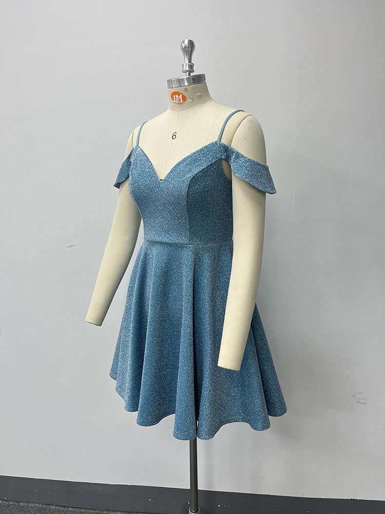 Shiny Off-Shoulder Sexy Straps V-Neck Party Cocktail Dress 11