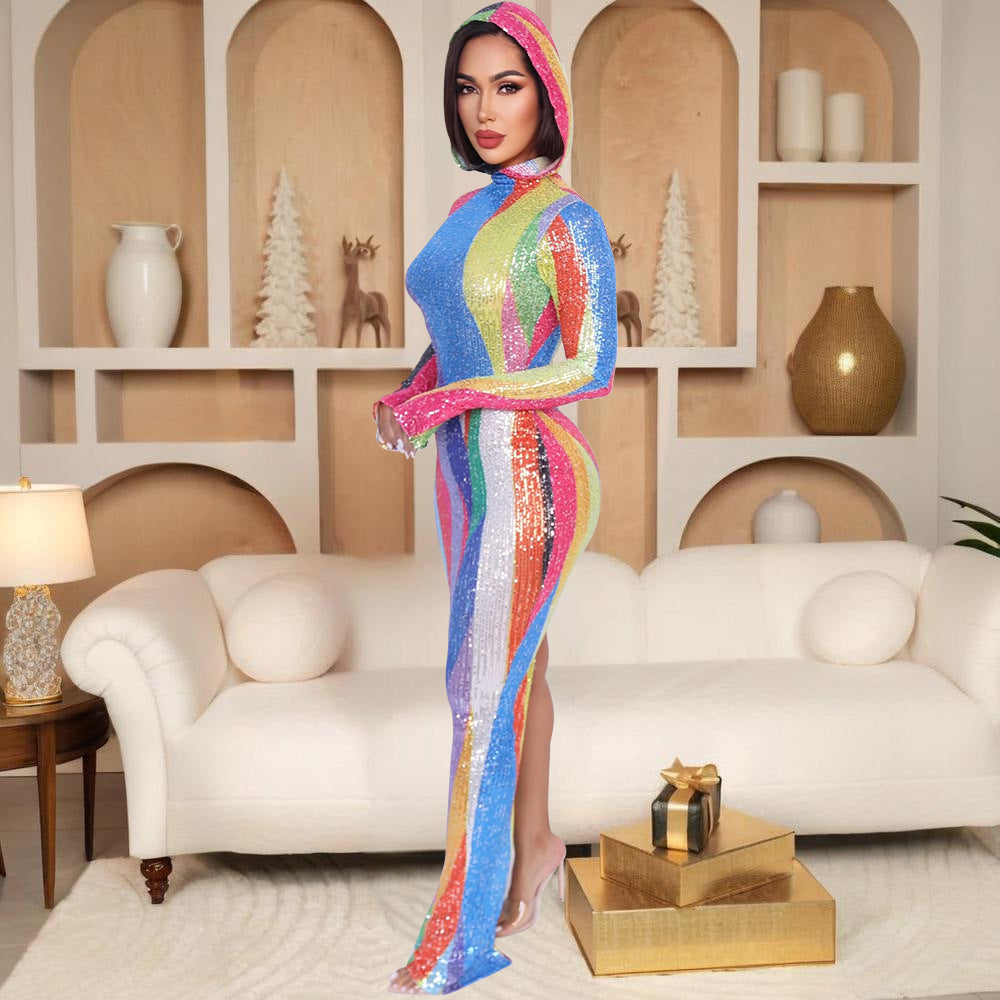 Women Sexy Hooded Slit Dress 5