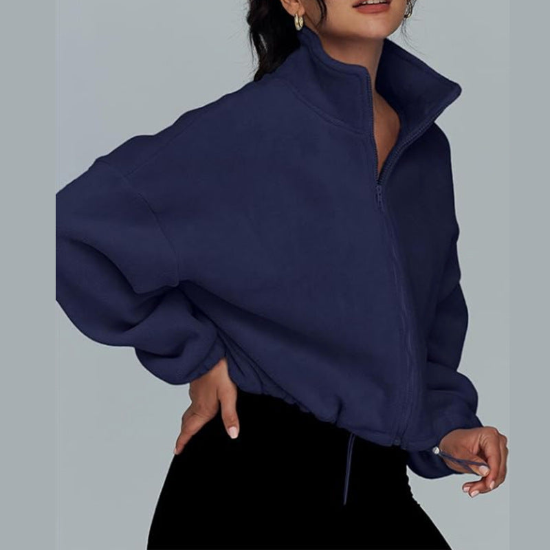 Women's Spring Loose Stand Collar Zipper Top 16