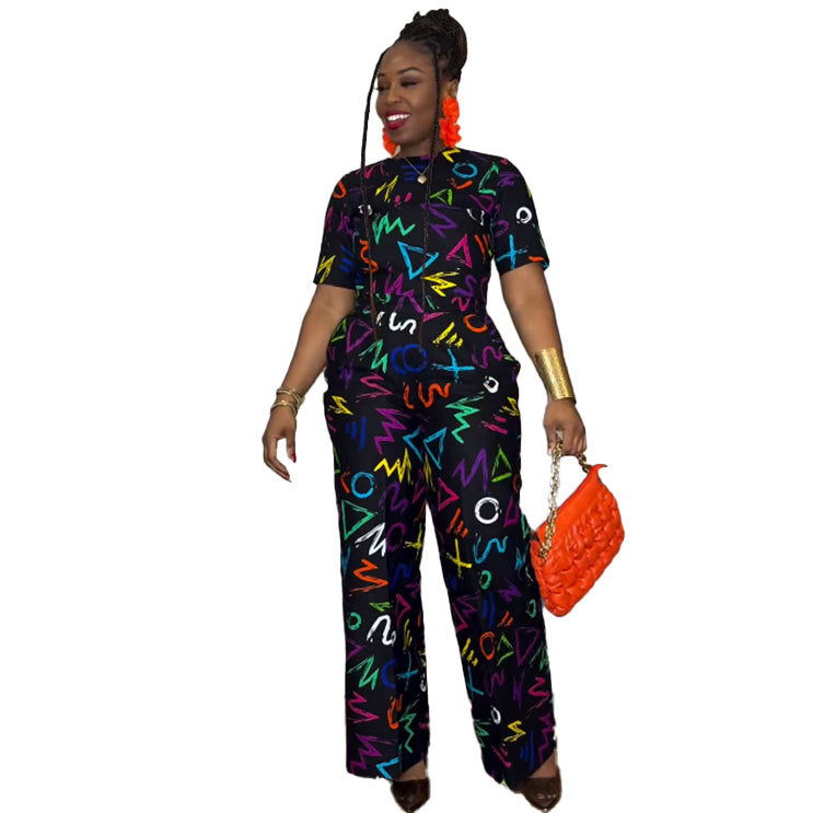 Women Sexy Printed Wide-Leg Stretch Crop Top Two-piece Set 7