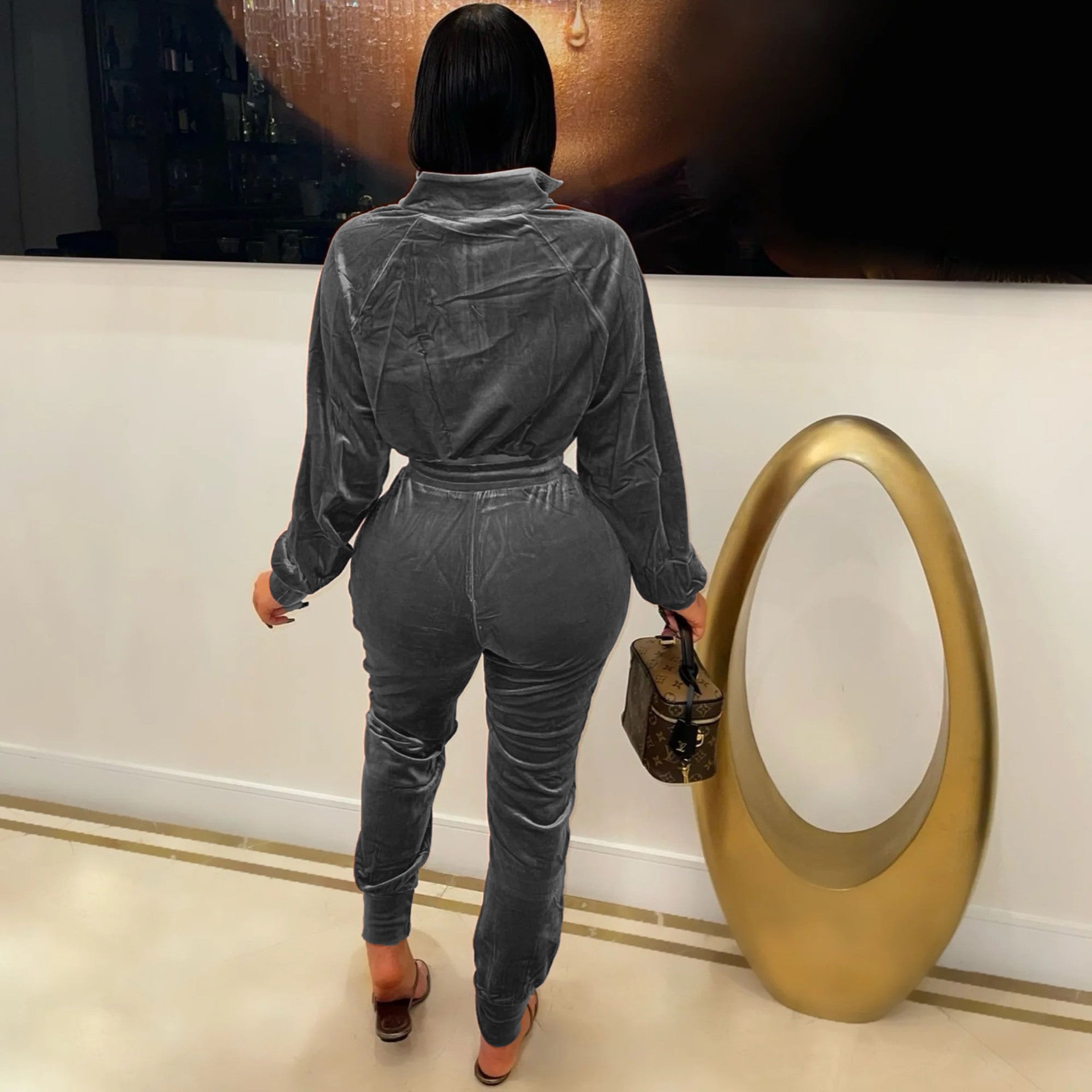 Women Casual sports Casual Veet Top and Pant two-piece set 7