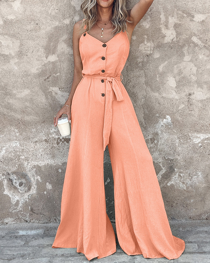 Women Button Tie Jumpsuit 3