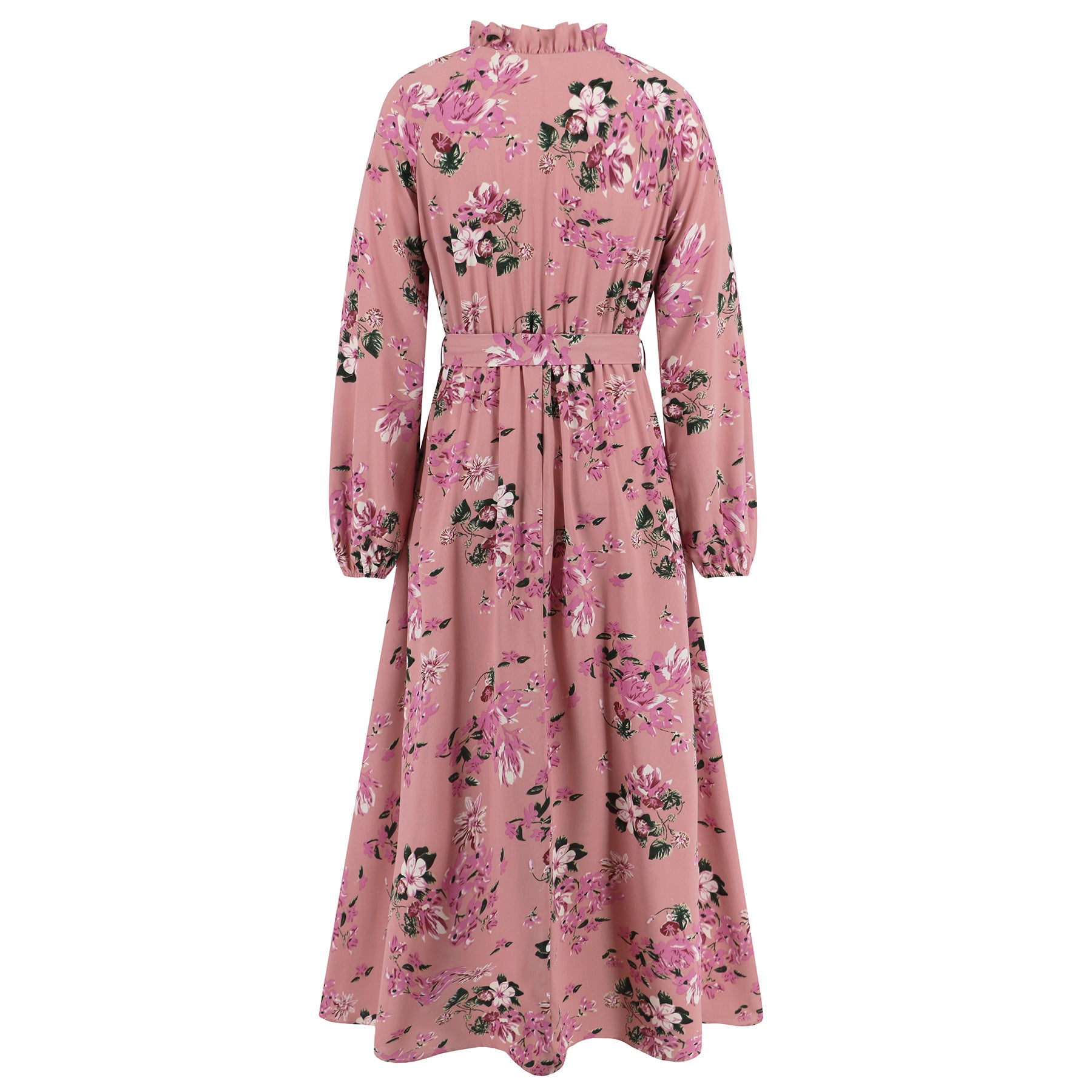 Women Balloon Sleeve Stand Collar Lace Floral Maxi Dress 18