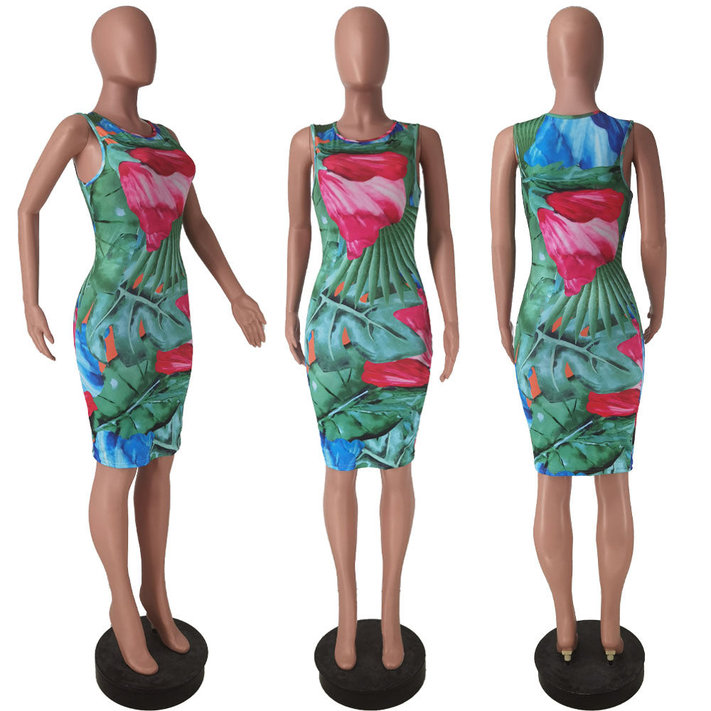 Women's Sexy Sleeveless Printed Bodycon Dress 9