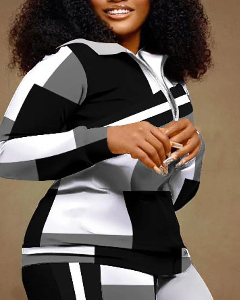 Women Printed Long Sleeve Top and Pant Two Piece 10