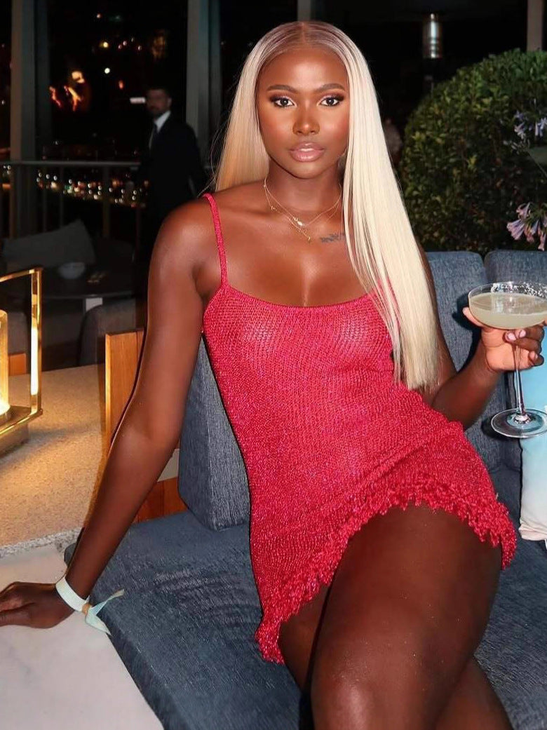 Summer Women's Sleeveless Slim Fit Fringe U-Neck Strap Dress 5