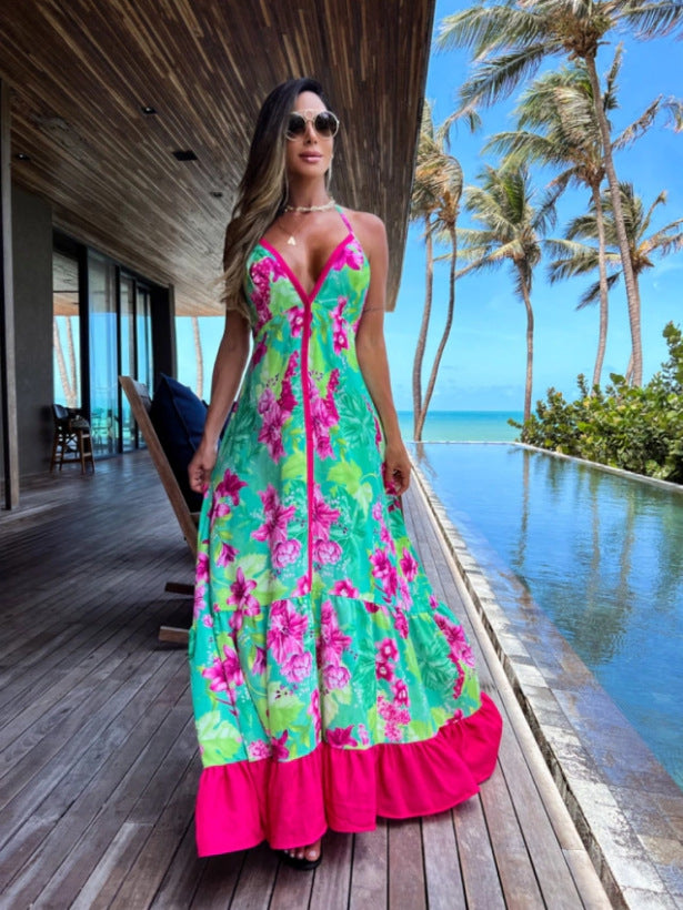 Women Printed V-Neck Strap Dress 3