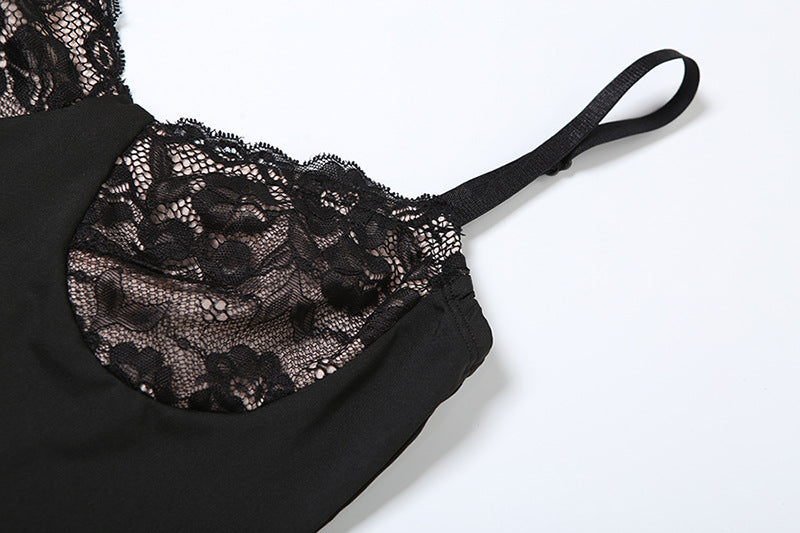 Women's Spring Summer Style Chic Lace Patchwork Strap Long Sexy Slim Dress 13