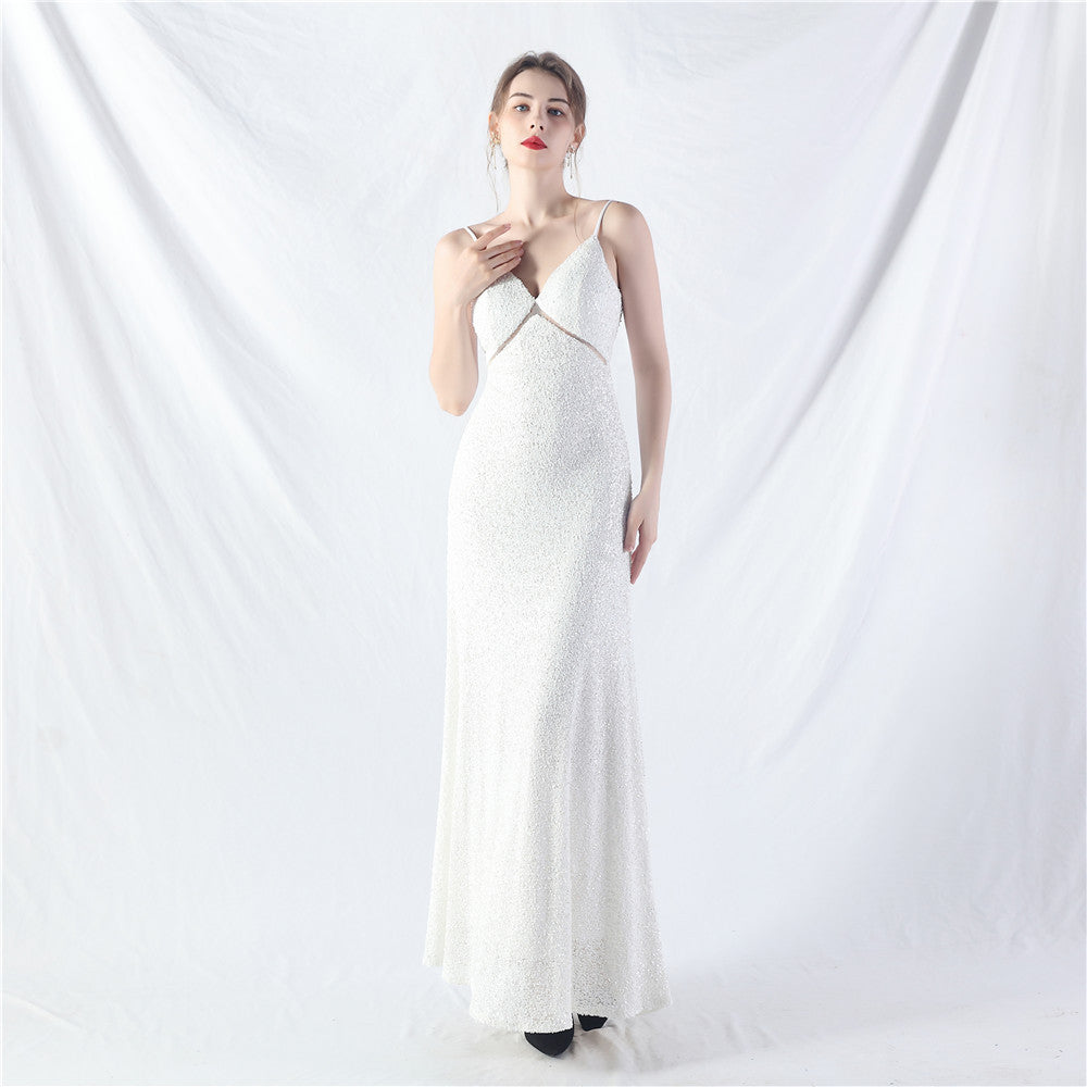 Elegant Strap V-Neck Sequined Evening Dress 8