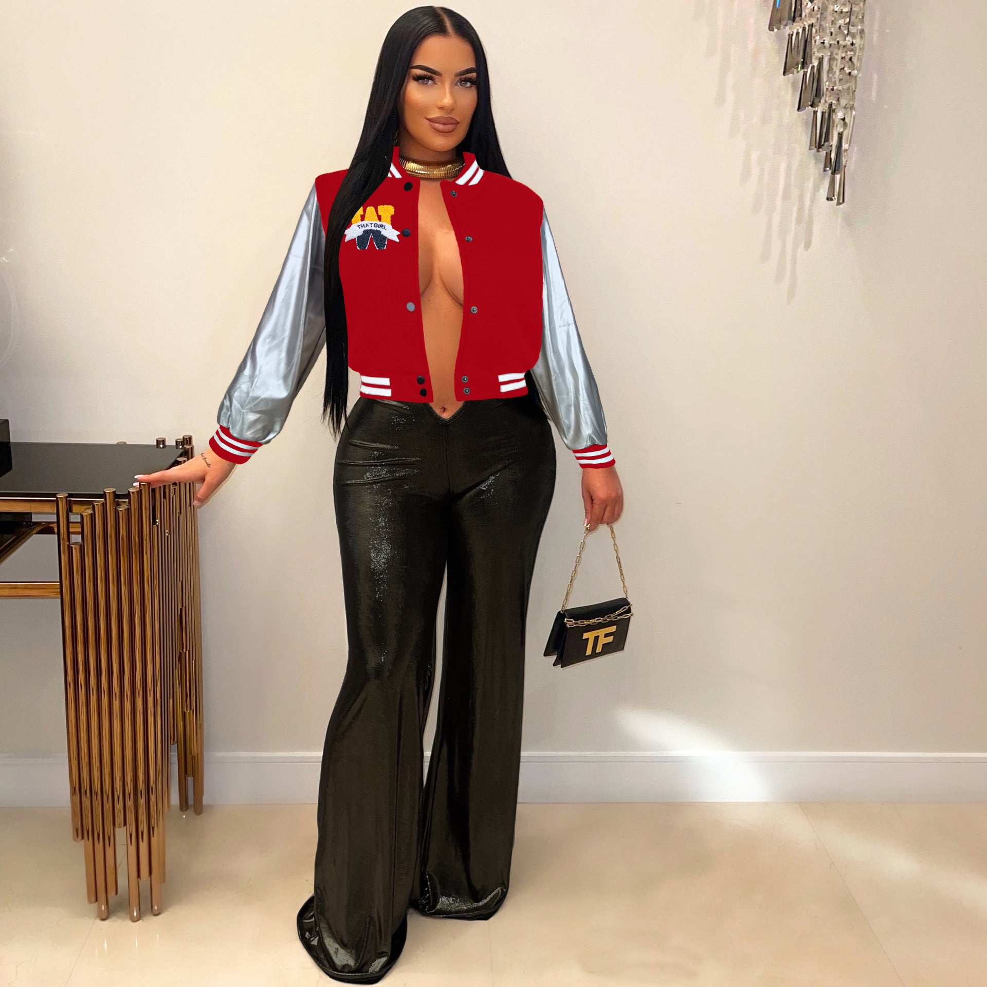 Women Embroidered Patchwork Baseball Jacket 11