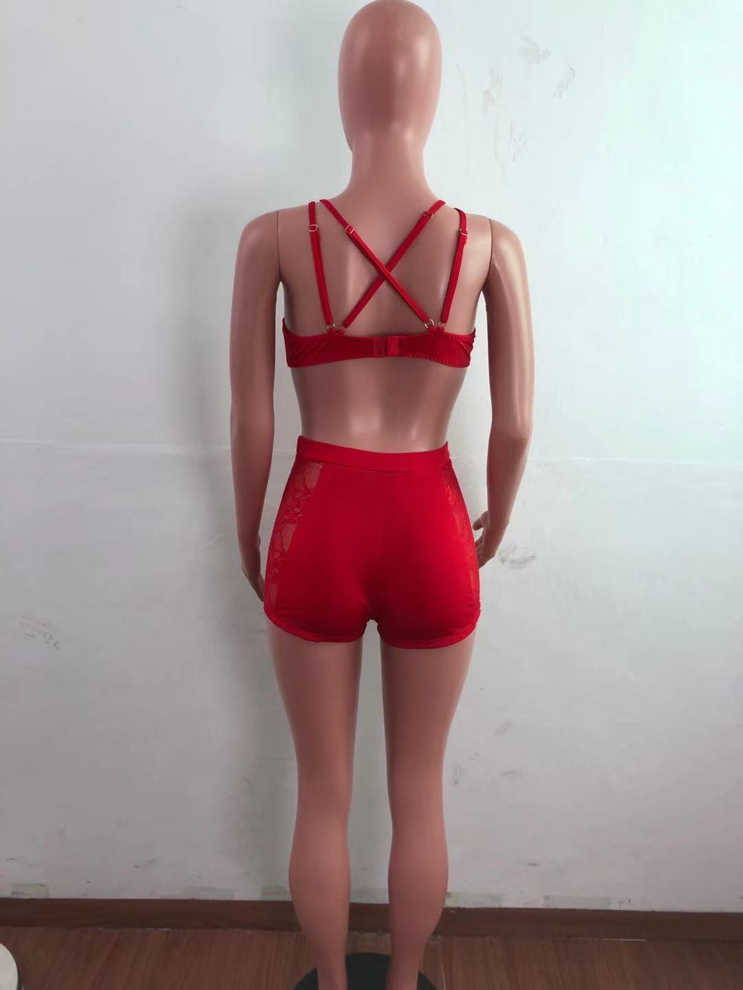 Women Body-fitting Lace Shoulder Strap Lace Two-piece Set 8