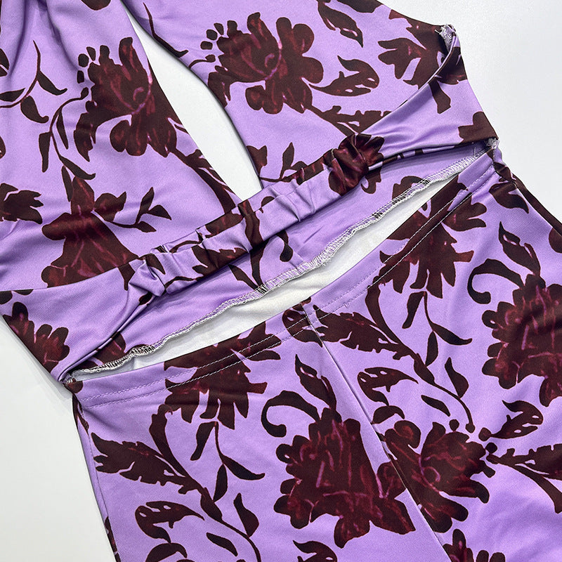 Spring Summer Women's Printed Halter Neck Lace-up Sexy Low-Back Slim Dress 16