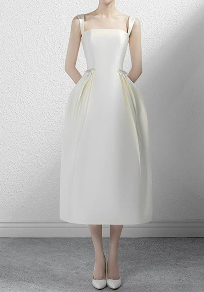 Women French White Satin Formal Party Birthday Party Strapless Evening Dress（Processing time need 3-6 days）