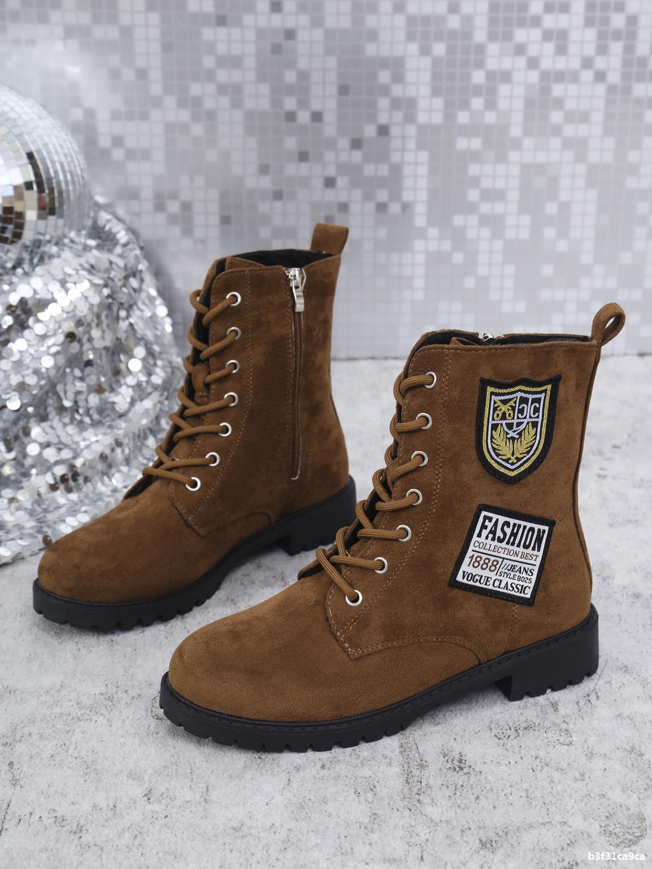 Winter Thick Sole Lace-Up Low Heel Decorated Martin Boots Women's Shoes 24