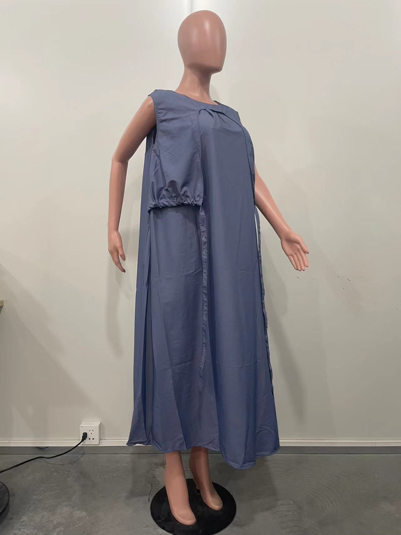 Reversible Pleated Long Solid Color Women's Dress 11