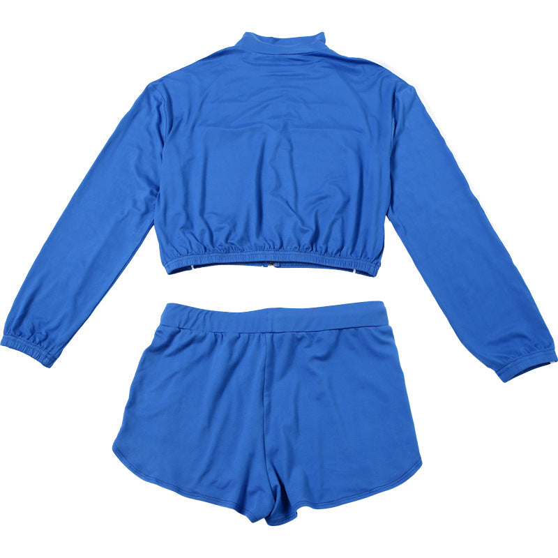 Women Summer Casual Style Long Sleeve Top and Shorts Two-piece Set 9