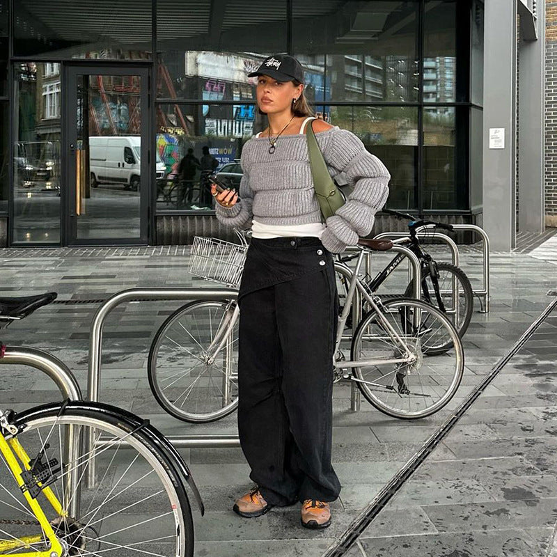 Women autumn and winter knitting Casual long-sleeved Crop sweater 4