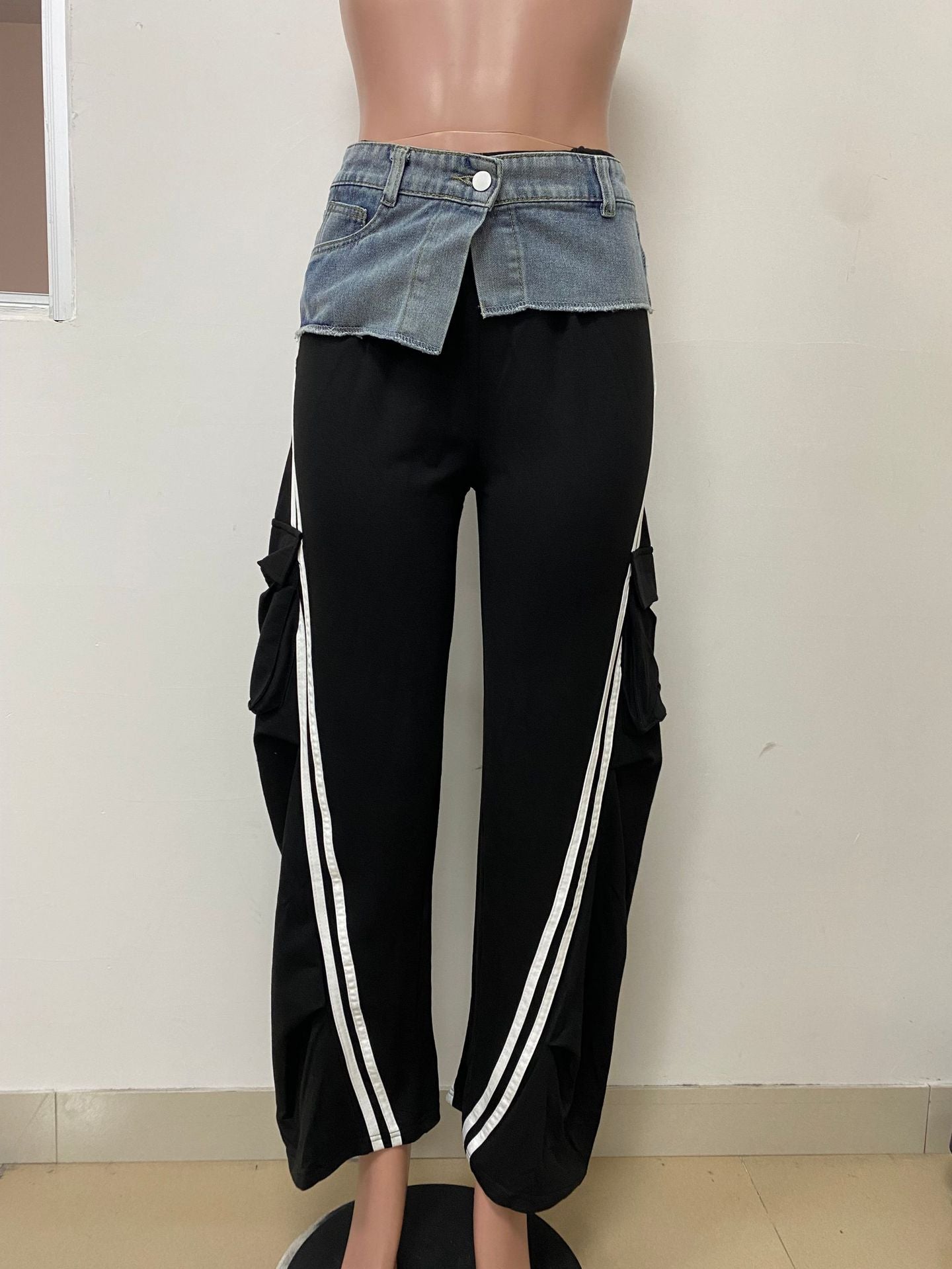 Women's Fashion Denim Patchwork Loose Straight Pants 11