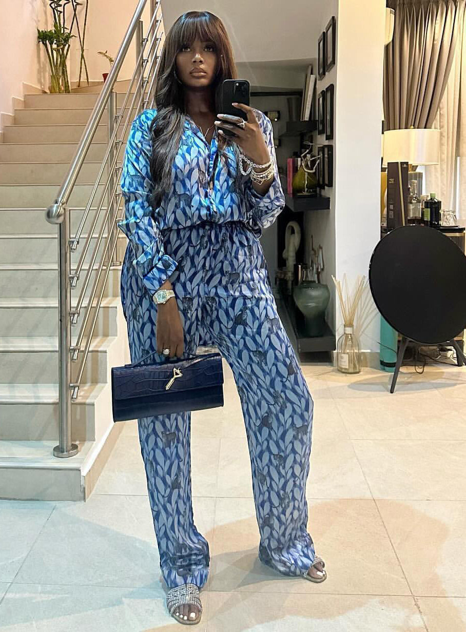 Spring Autumn African Print Casual Shirt Trousers Two-Piece Set 3