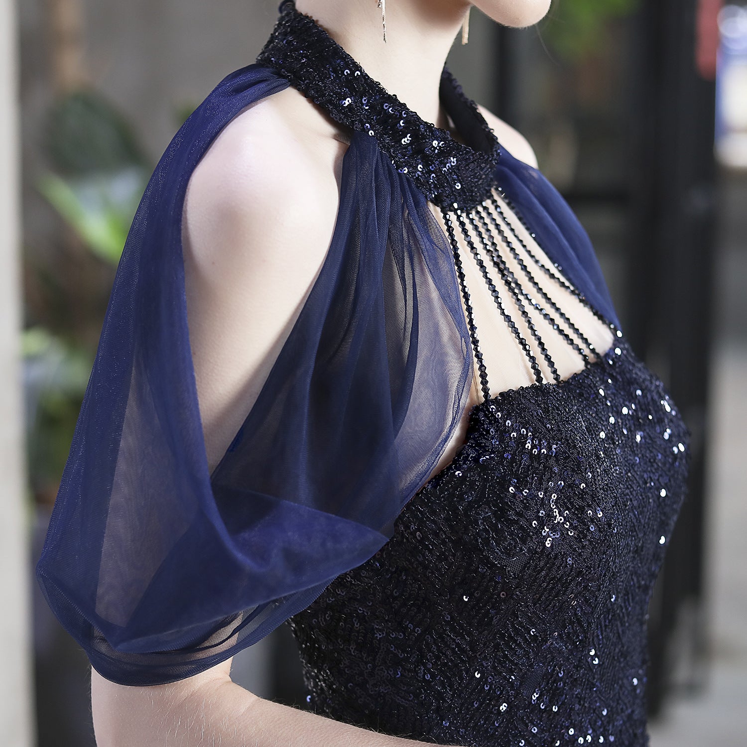 Sequin Mesh Halter-Neck Fishtail Bride Long Wedding Dress 24