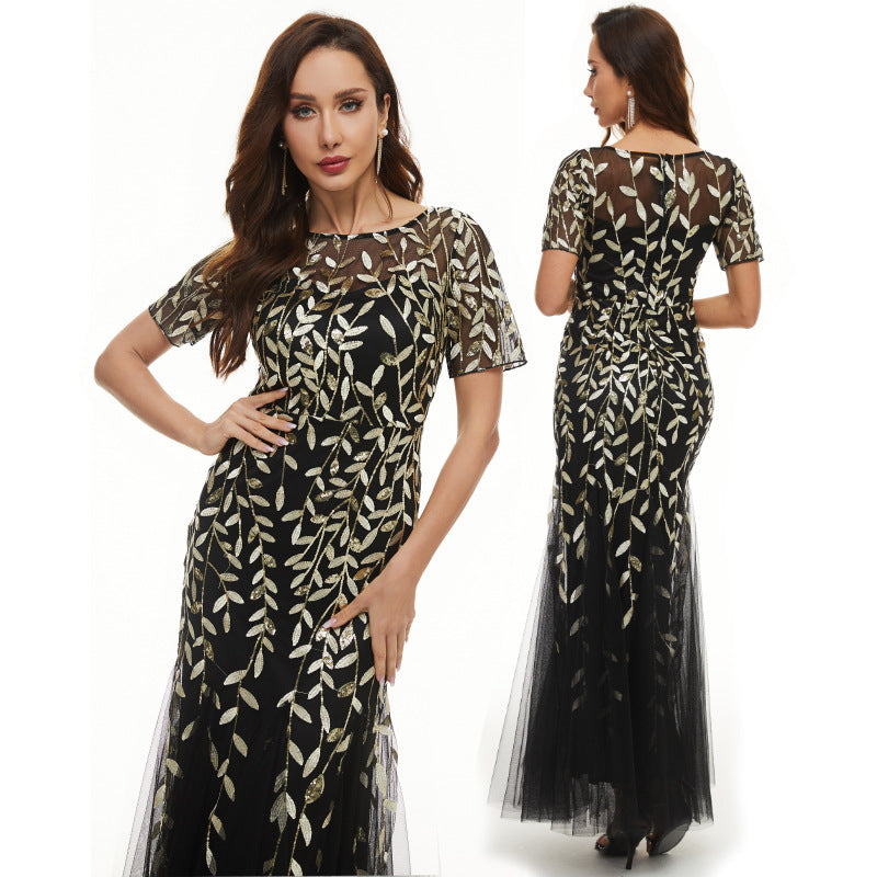 Sequin Dress Fashion Short Sleeve Slim Bridesmaid Dress Luxury Formal Party Evening Dress Long Mermaid Dress 21